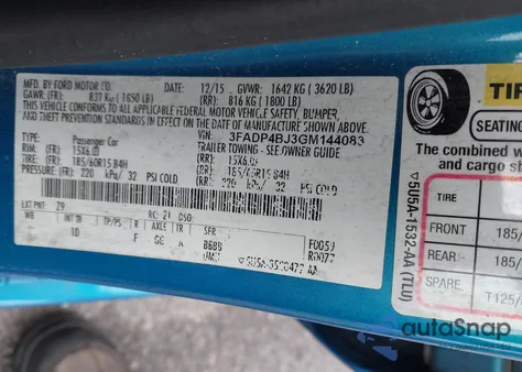 2016 Ford Fiesta Se из США, поврежденный, VIN 3FADP4BJ3GM144083